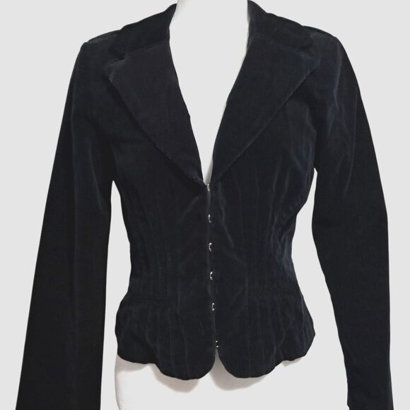 Dolled Up Jackets & Blazers - Y2K Dolled Up Fang Black Velvet Fitted Jacket With Hook & Eye Closures For Women